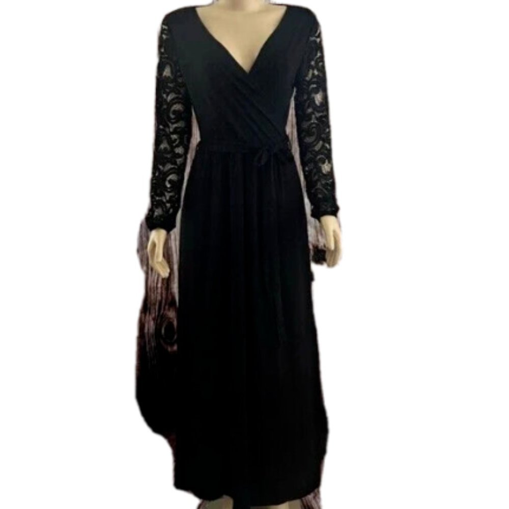 NEW Kranda Floral Lace Long Sleeve Faux Wrap V Neck Party Dress Maxi Size L